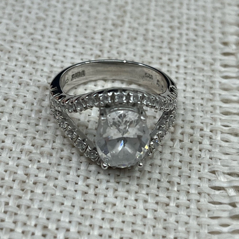Vintage 925 Sterling Silver Oval Cut CZ Statement Ring – Size 6 - Picture 7 of 17